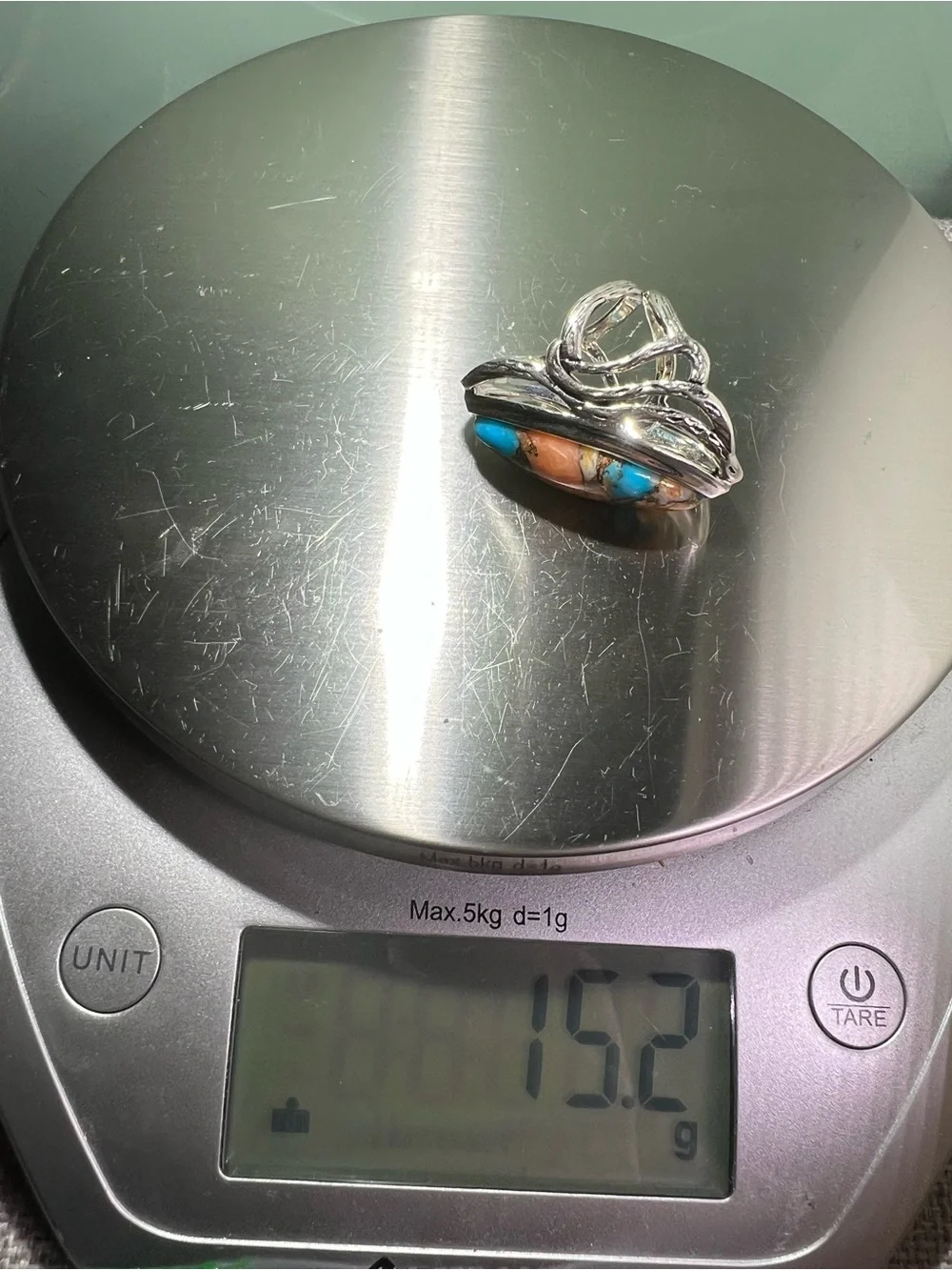 Oyster Copper Turquoise composite Sterling silver statement ring
